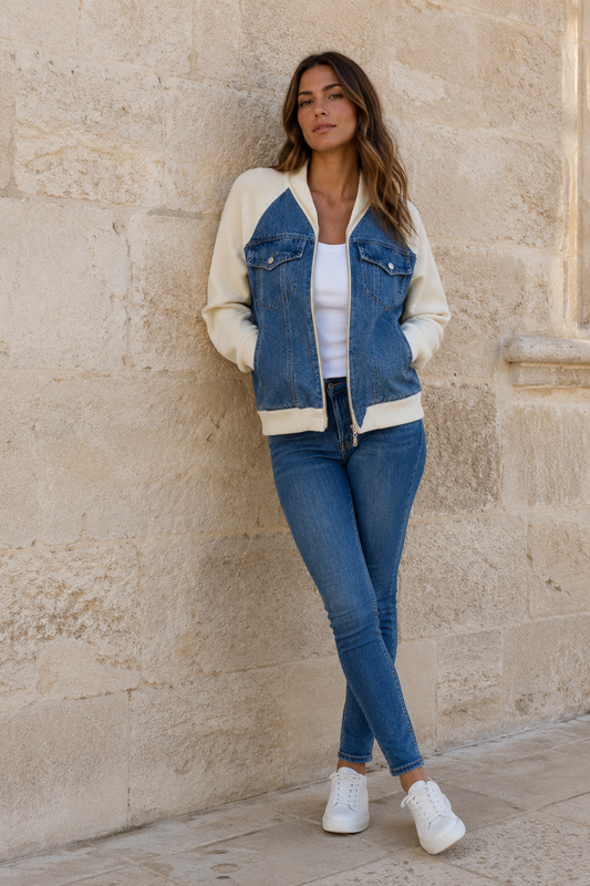 Veste Denim Patchwork Capuche