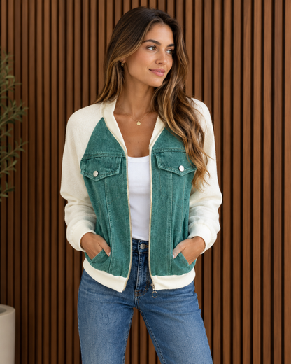 Veste Denim Patchwork Capuche