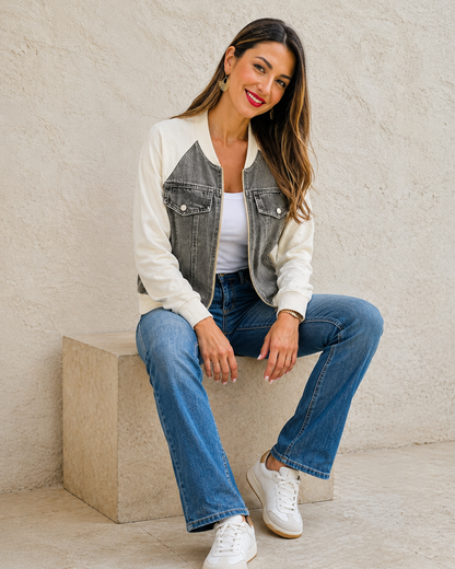 Veste Denim Patchwork Capuche